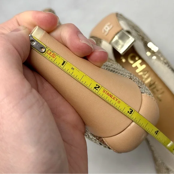 CHANEL CC Coco Mark Sequin Leather Elastic Block Heel Pumps Glam Designer Y2K - Picture 13 of 15